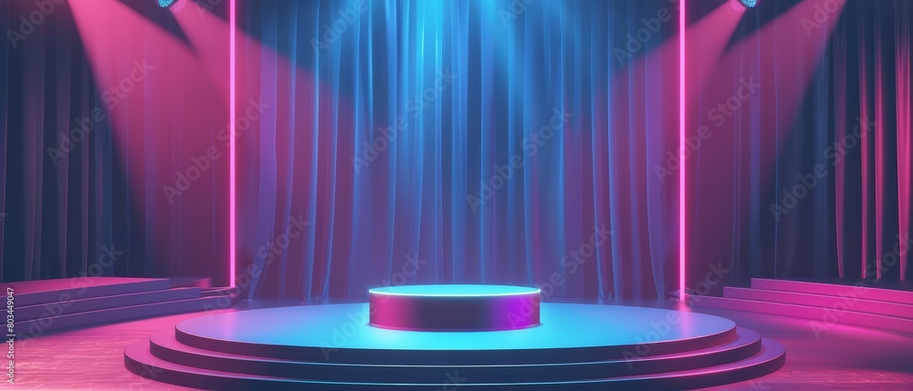 Poster create a 3d rendering of an empty stage with a spotlight