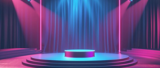 Create a 3D rendering of an empty stage with a spotlight
