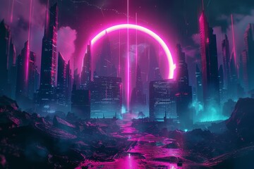 Create an epic digital painting of a cyberpunk city