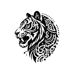 Tiger silhouette in animal ethnic, polynesia tribal illustration