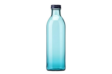 A clear bottle with a blue cap, white background, transparent background