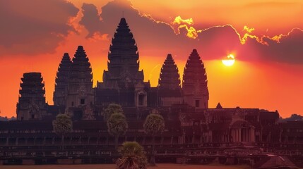 The majestic Angkor Wat temple complex in Siem Reap, Cambodia, is one of the most popular tourist...