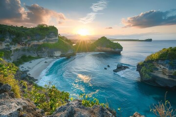 Amazing Nusa Penida, located just off the coast of Bali, is a tropical paradise with stunning white-sand beaches, crystal clear waters, and lush green hills. - Powered by Adobe