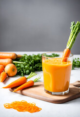 Fresh carrot juice and vegetables. Healthy diet