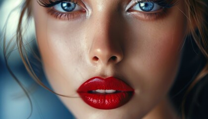 Woman With Blue Eyes and Red Lipstick