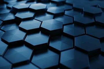 hexagonal dark navy blue background texture 3d illustration rendering pattern depth abstract futuristic modern digital art 
