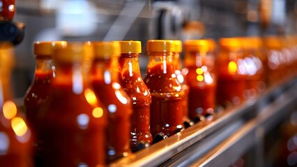 Efficient Production Line for Bottled Ketchup. Concept Logistics Management, Packaging Process, Quality Control, Equipment Maintenance, Production Efficiency