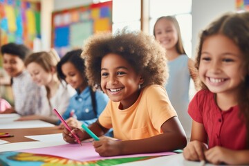 Fototapeta premium Young Children Sitting at Table