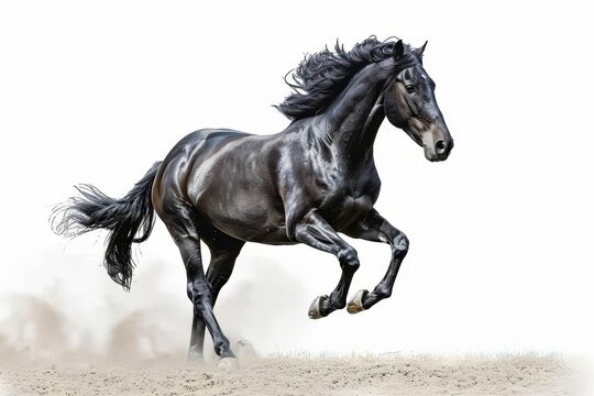 majestic black horse galloping on white background equine photography
