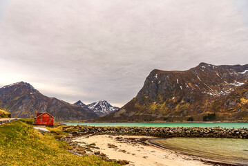 nature sceneries inside the Lofoten Islands, Norway, during the spring season