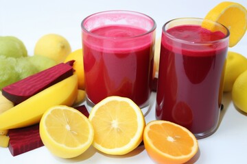 Fototapeta premium Glasses of Juice With Fresh Fruit