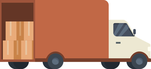 Full vehicle truck with boxes icon cartoon vector. Retail shop. Manufacture center