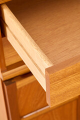 Vintage teak sideboard, Stylish Mid-century Modern small footprint credenza. Product photograph.