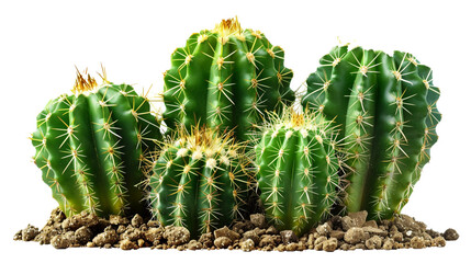 A green cactus plant with small spikes on a transparent background. PNG format, This PNG file, with an isolated cutout object on a transparent background. 