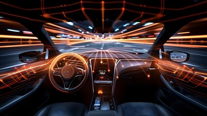 Cutting-Edge Smart Car Technology with Heads-Up Display and Autonomous Features. Concept Smart Car Technology, Heads-Up Display, Autonomous Features, Cutting-Edge Technology
