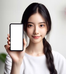 Smartphone with blank white screen held by an Asian person generative ai art