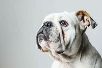 white english bulldog portrait on pure white background purebred dog breed studio shot