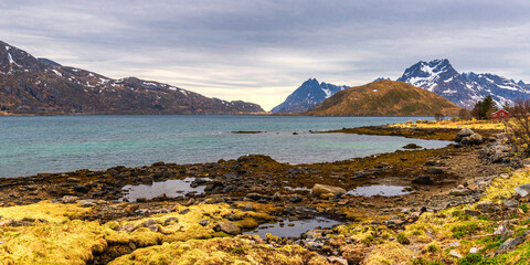 nature sceneries inside the Lofoten Islands, Norway, during the spring season