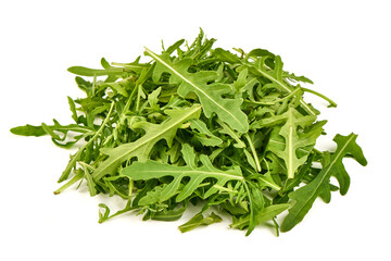 Fresh vegetarian arugula salad, isolated on wite background. High resolution image.