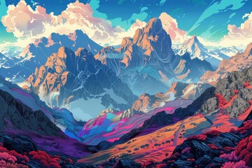 Obraz premium A mountain range with a colorful sky in the background