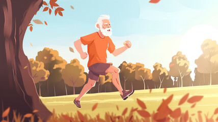 Old man running through the park