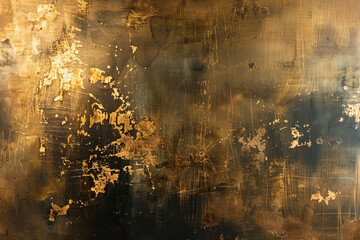 Abstract oil painting with a fusion of gold and earthy tones, creating a harmonious and captivating artwork.
