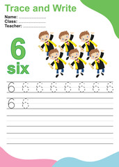 Trace and write number for children. Exercise for children to recognize the number. Educational worksheet for preschool. Vector file.