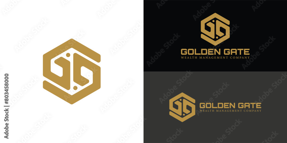 Wall mural Abstract initial hexagon letter G or GG logo in gold color isolated on multiple background colors. The logo is suitable for wealth management business company icon logo design inspiration templates.