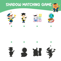 Matching shadow game for children. Find the correct shadow. Worksheet for kid. Printable activity page for kids. Learning Game. Vector file. 