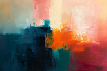Abstract oil painting with bold brushstrokes and a harmonious blend of colors, inviting contemplation.
