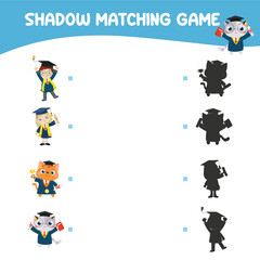Matching shadow game for children. Find the correct shadow. Worksheet for kid. Printable activity page for kids. Learning Game. Vector file. 