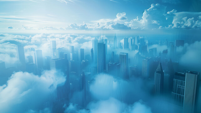 Smog in the city illuminated by the sun's rays