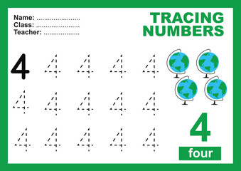 Trace and write number for children. Exercise for children to recognize the number. Educational worksheet for preschool. Vector file.