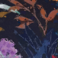 Oil paintings and various flowers, lotus leaves, fish, ponds, chrysanthemums, and leaves are beautiful