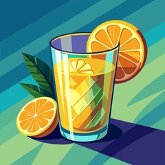 Art & Illustration, A raster image of a glass of lemonade on a colorful background.