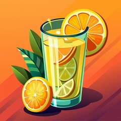 Art & Illustration, A raster image of a glass of lemonade on a colorful background.