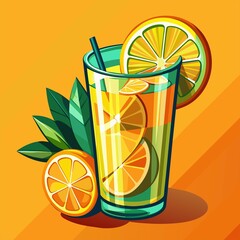 Art & Illustration, A raster image of a glass of lemonade on a colorful background.