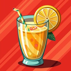 Art & Illustration, A raster image of a glass of lemonade on a colorful background.