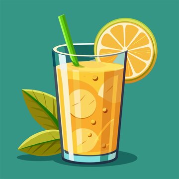 Art & Illustration, A raster image of a glass of lemonade on a colorful background.