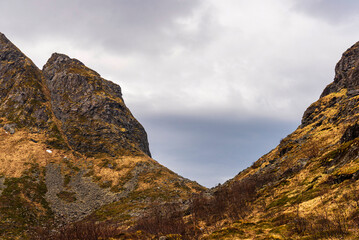 nature sceneries inside the Lofoten Islands, Norway, during the spring season