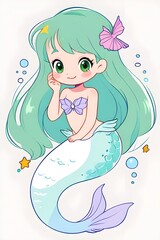 Cute little mermaid. White background. illustration vector. Generative AI