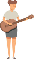 Girl guitar play icon cartoon vector. Musician play concert. Player study