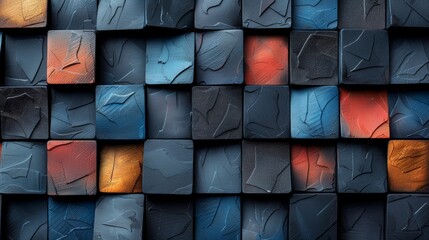 A close up of a wall with many different colored tiles, AI - Powered by Adobe