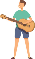 Fast guitar boy play icon cartoon vector. New string lesson. Teaching play