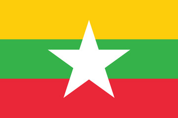 National flag of Myanmar original size and colors vector illustration, State of Burma flag, Myanmar flag