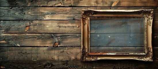 Antique photograph frame mounted on aged wooden wall.