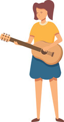 Cute girl playing icon cartoon vector. Musician play. Teen learn string