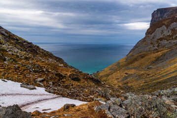 nature sceneries inside the Lofoten Islands, Norway, during the spring season