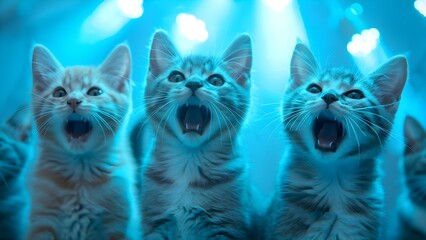Feline Fun: Cats Rocking a Retro Disco Karaoke Concert with Comical Singers. Concept Cats, Retro Disco, Karaoke Concert, Comical Singers, Feline Fun
