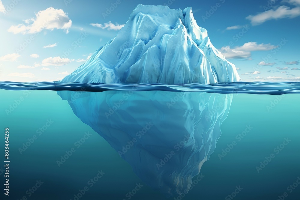 Poster a large ice block is floating in the ocean. business concept